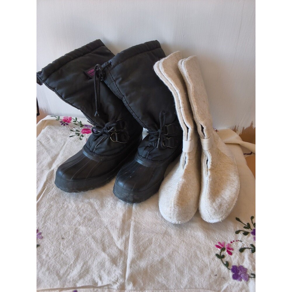Vintage Sorel Boots Womens Size 6 Black Winter Snow Pac Kaufman Drawstring 90s